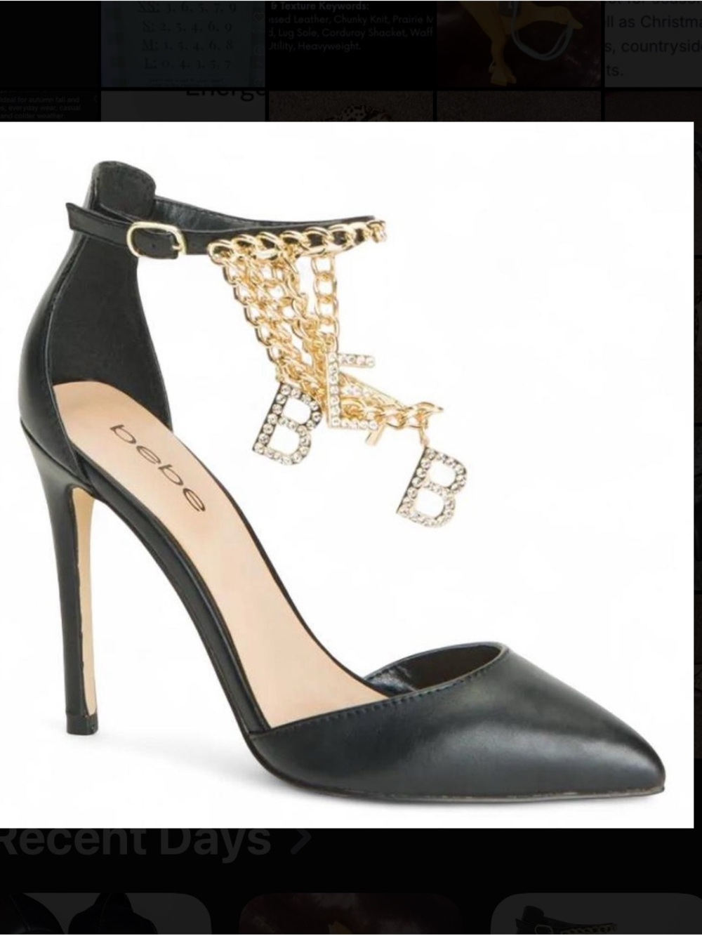 Y2K Glam Bratz Black Pointed Toe Stiletto with Gold Chain Initial Charms